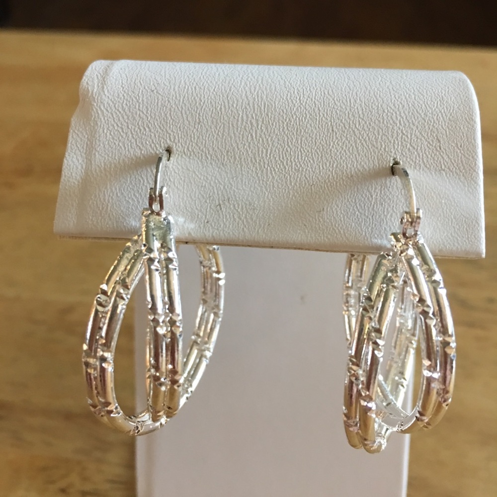 925 Sterling Silver Bamboo design Hoop Earrings.